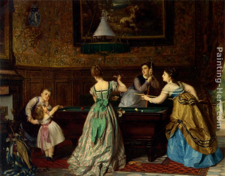 Ladies Playing Billiards painting - Charles Edouard Boutibonne Ladies Playing Billiards art painting